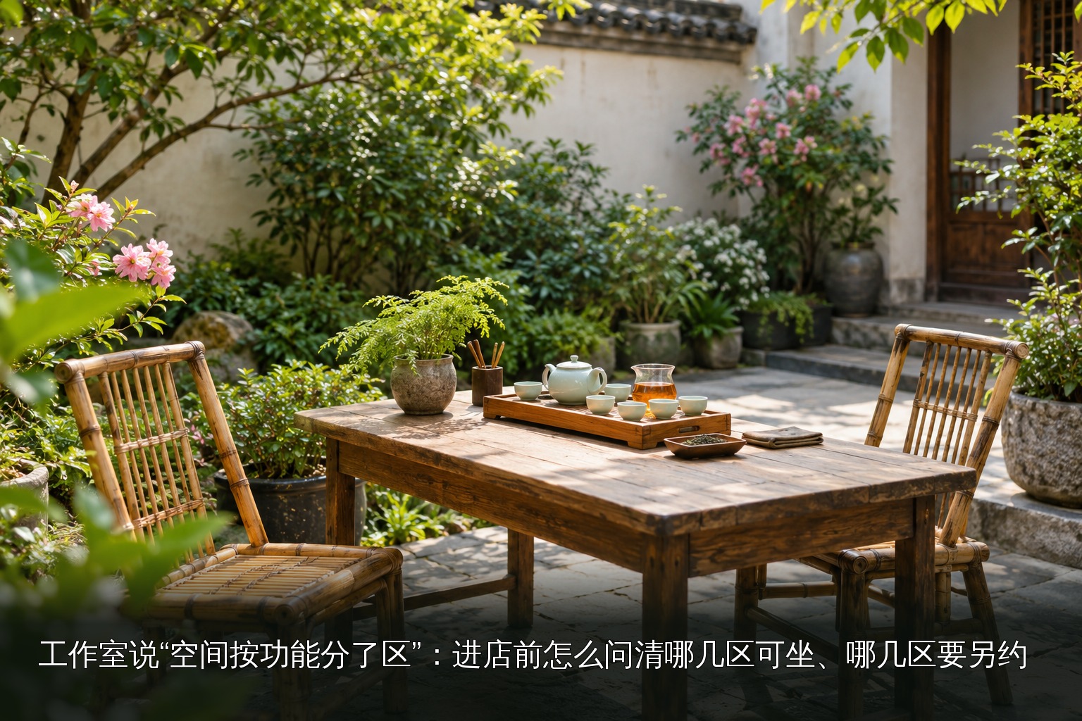 AI生成｜庭院竹椅茶桌